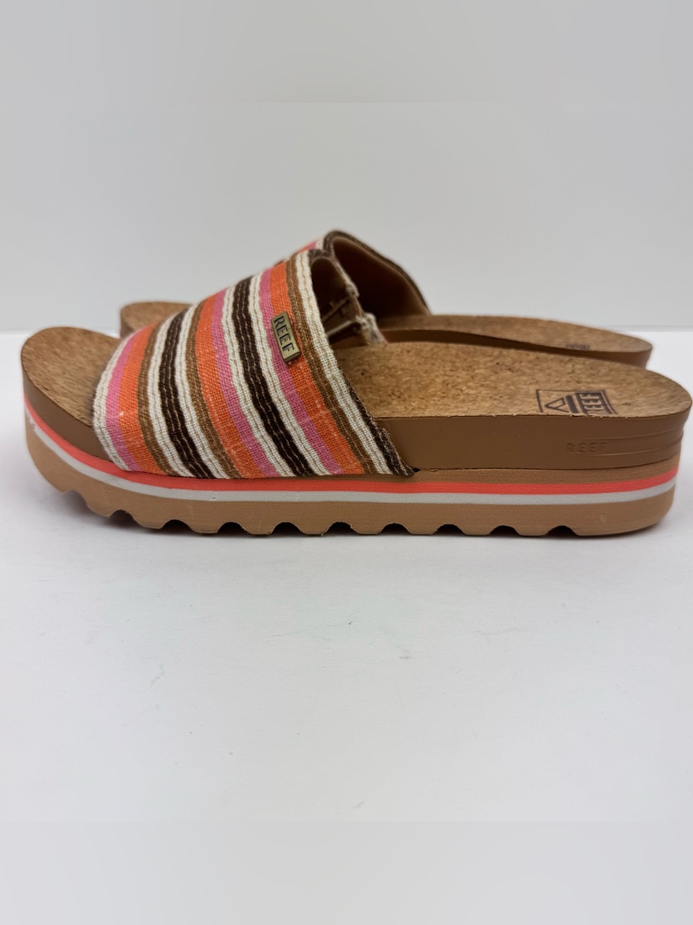 Reef women's platform slide sandals with a cork-styled footbed. Women’s size 8. - Picture 2 of 12